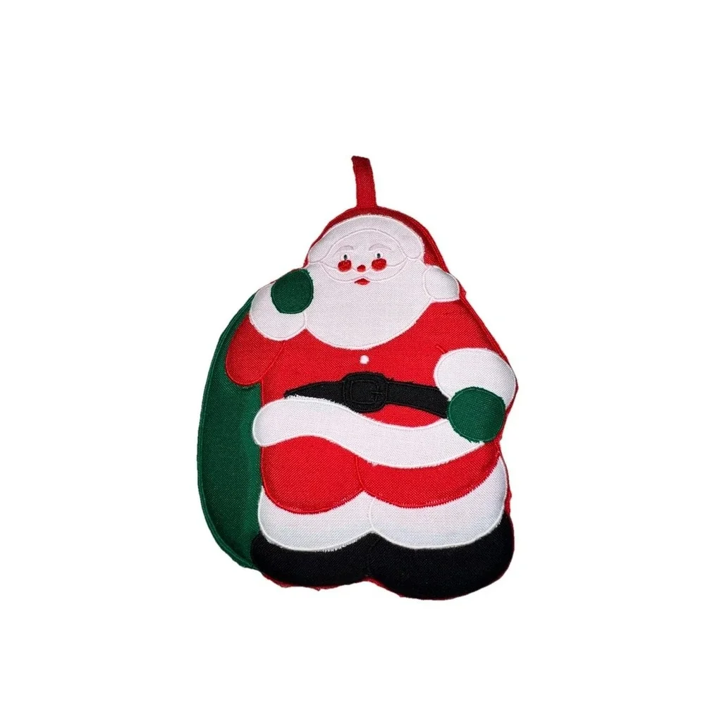 Vtg 80s Christmas Potholders Set 5 Santa Snowman Angel W-C Imports Ramie‎ Linen